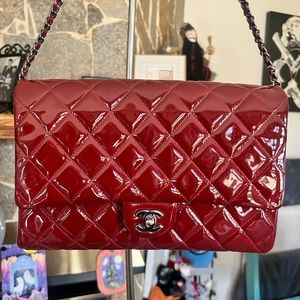 Chanel burgundy patent leather clutch/purse